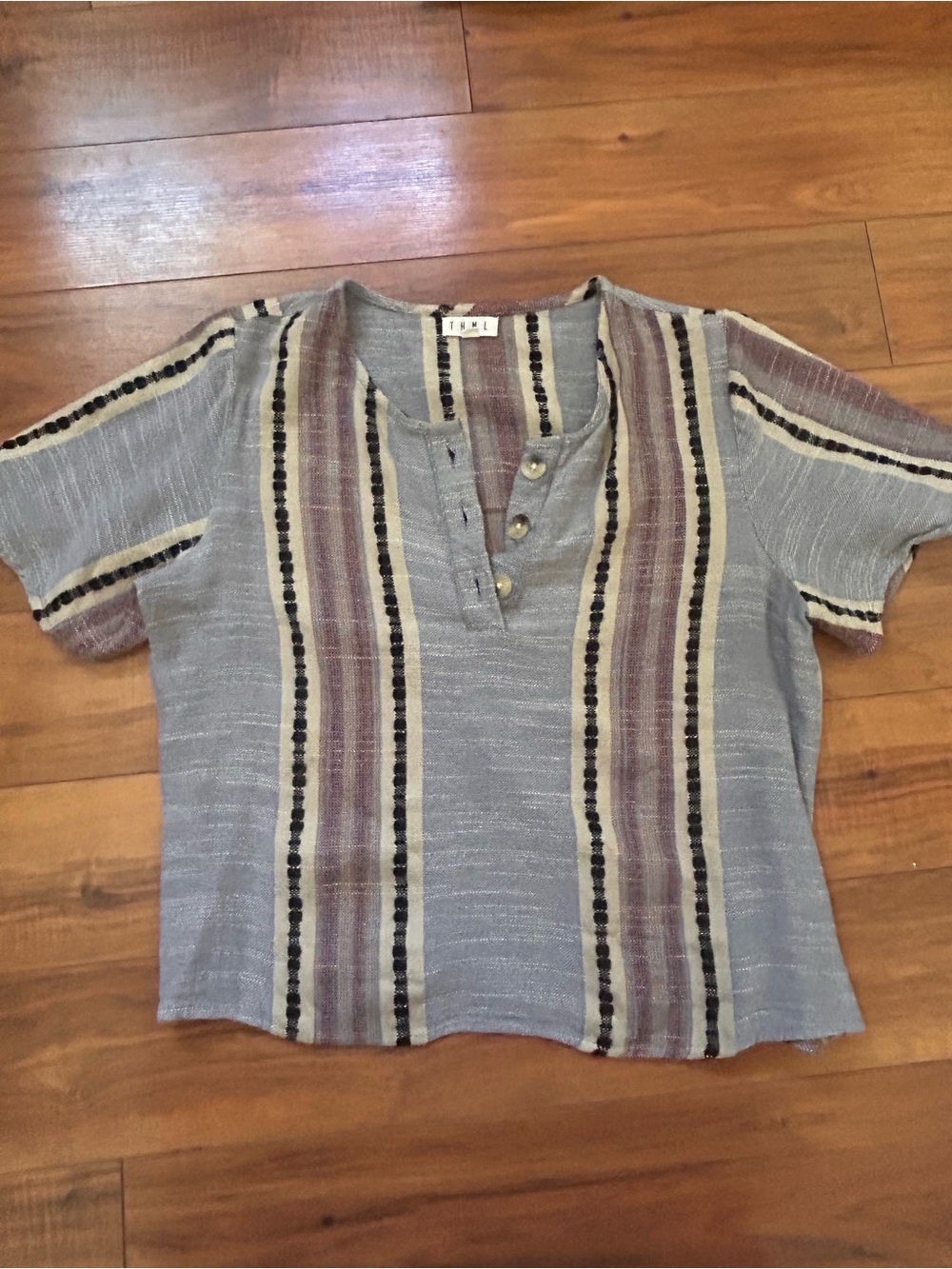 Striped Short-Sleeve Woveb Top